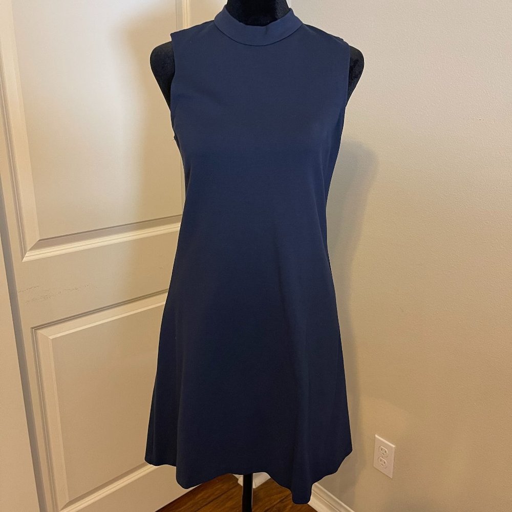 Navy High-Neck Mini Fit and Flare Dress, Size S